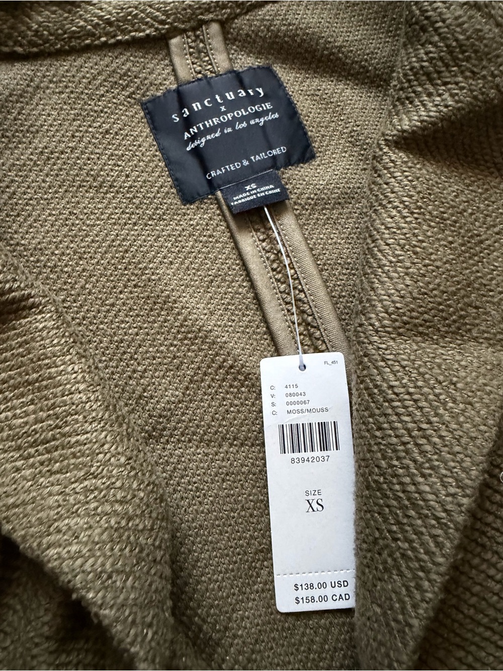 Anthropologie x Sanctuary Bryce Knit Blazer relaxed tailored olive green layer - Picture 4 of 5